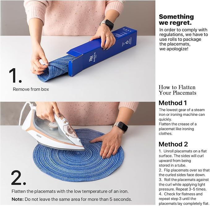 BARoyal Round Placemats Set of 6 Woven Placemats Washable Braided Table Mats for Dining Table Heat Resistant Non-Slip Circle Place Mats(Royal Blue)
