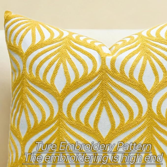 Slow Cow Embroidery Decorative Throw Pillow Cover Case for Couch Sofa Home Decor Modern Geometric Accent Pillow Cushion Cover 18 x 18 Inches Yellow