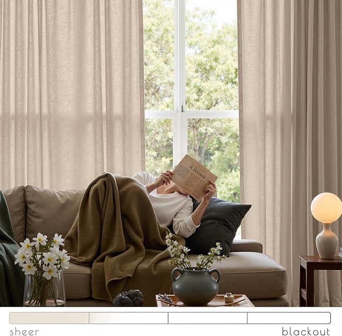 jinchan Linen Curtains Light Filtering Back Tab 50x120 Inch 2 Panels Taupe | Semi Sheer Curtains 120 inch length for Bedroom Living Room, Modern Farmhouse Drapes with Rod Pocket, Natural Boho Curtains
