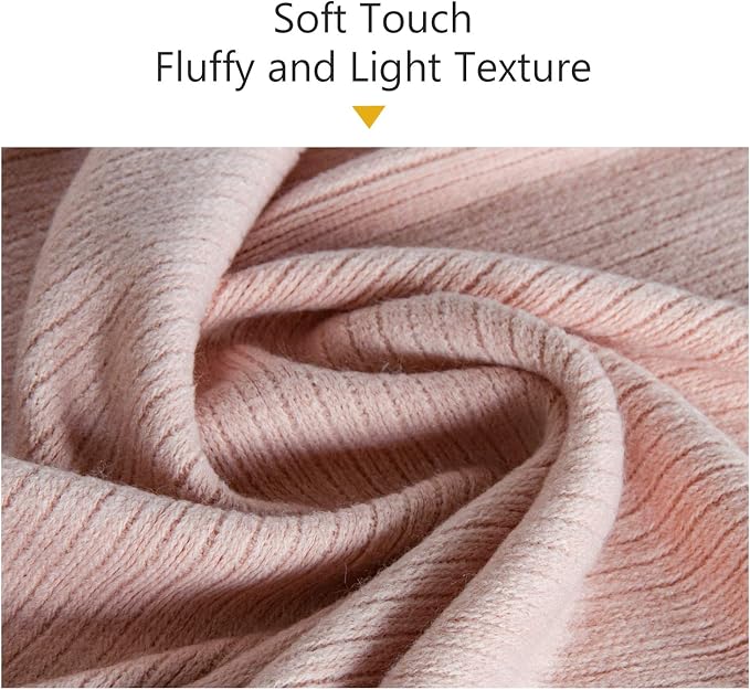 NTBAY Acrylic Knit Throw Blanket, 51 x 67, Light Pink Striped | Lightweight Acrylic Wave-Knit Throw with 7 Inch Tassels for Sofa, Bed, Reading, Travel, and Decorative Layering