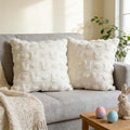 ONFAON Easter Decorations-Easter Day Pillow Covers,18x18 Inch Set of 2, White Heart and Bunny Soft Plush Faux Wool Throw Pillow Case for Bedroom Sofa Holiday Festivals Home Decor