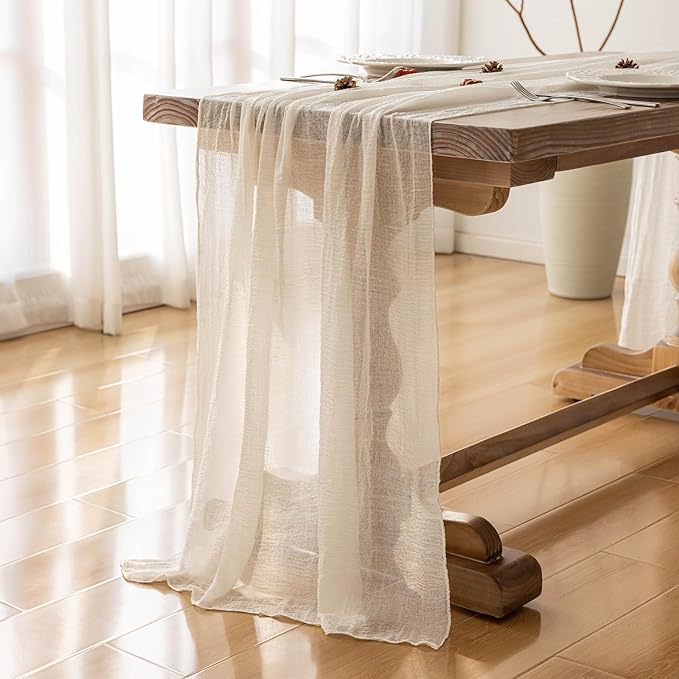 3Pcs White Cheesecloth Table Runner 120 Inches for Party Boho Home Decor | For Wedding Baby Shower Bridal Shower Birthday Engagement Party 10FT Rustic Boho Home Decorations