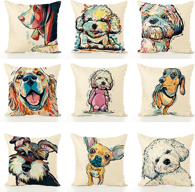 Cute Pet Pit Bull Dogs Pattern Linen Throw Pillow Covers Cushion Cover Pillowcases Home Decor 18 x 18 Inches