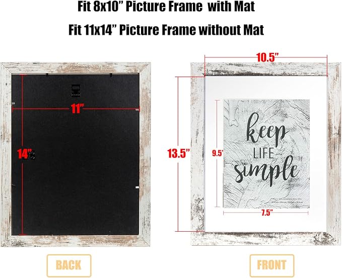 kennethan 11x14 Picture Frame Rotten White 2 Pcs in 1 set Wooden Frame can Display 8x10 Picture with Mat or 11x14 Without Mat on the Wall display for home decoration,holiday gift