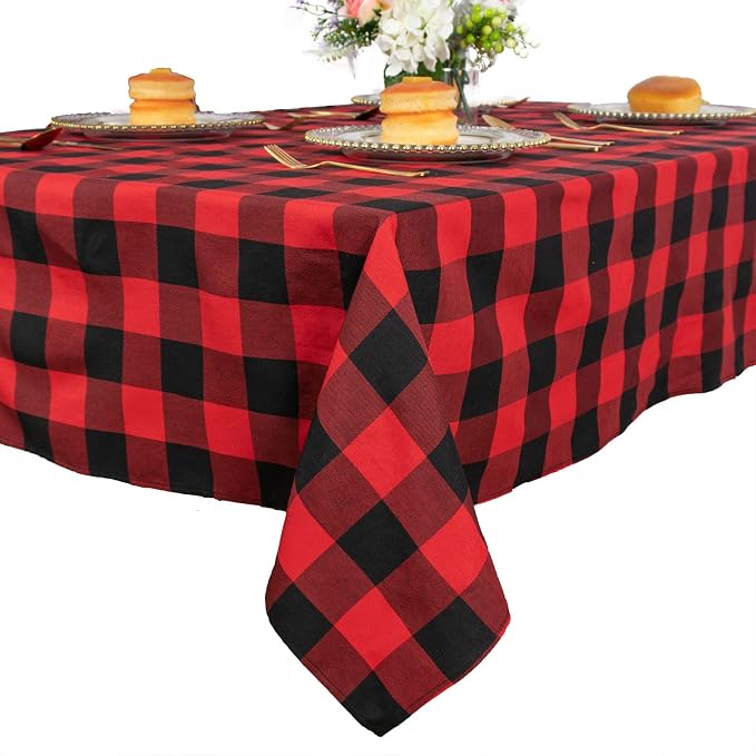 ShinyBeauty Checked Square Tablecloth 54x54-Inch Red and Black Buffalo Plaid Tablecloth Washable Cotton Table Cover Gingham Tablecloth for Dining Room Table Linen Christmas