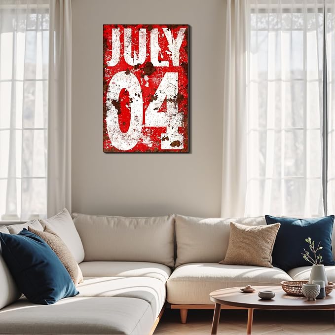 Framed 4th of July Distressed Wall Art, Patriotic Rustic Canvas Art Pictures, USA Independence Day Wall Decor, Made in USA Ready to Hang for Living Room Bar