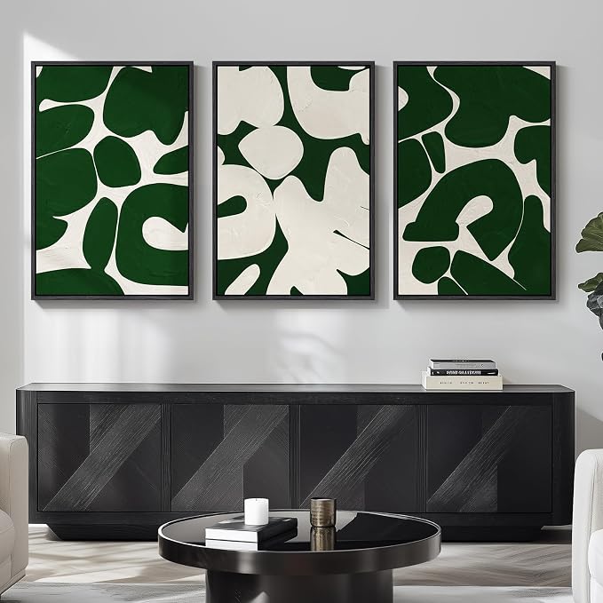 Large Framed Green White Abstract Wall Art for Living Room, 3 Piece 24x36 | Mid-century modern pictures, Canvas prints, Wood frame, Minimalist wall paintings, Wall decor for bedroom entryway hallway