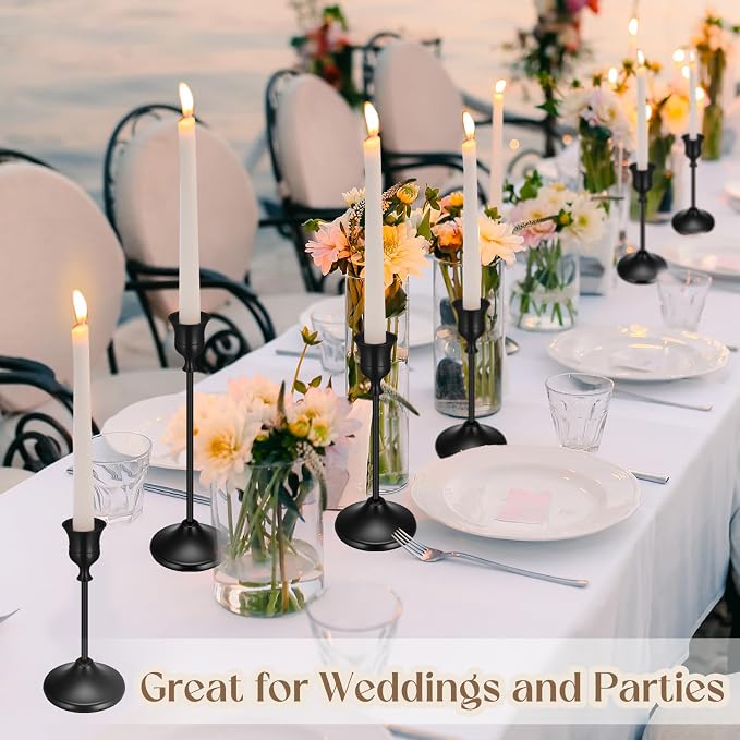 24PCS Brass Black Taper Candle Holders Set, Vintage Candlestick Holders | Tall Table Centerpiece, Pillar & LED Candles, Wedding Reception, Festive Christmas Mantel Decoration, Plus Candle Snuffer