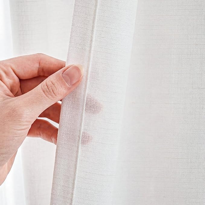 jinchan Linen Curtains Light Filtering Back Tab 50x84 Inch 2 Panels White | Semi Sheer Curtains 84 inch length for Bedroom Living Room, Modern Farmhouse Drapes with Rod Pocket, Natural Boho Curtains