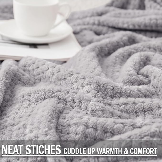Exclusivo Mezcla Soft Waffle Fleece Bed Blanket Twin Size, Light Grey | Lightweight Plush Blanket for Bed, Couch, Sofa, Cozy Fluffy Design for Bedroom, Guest Room, All Season, 60x80 Inches