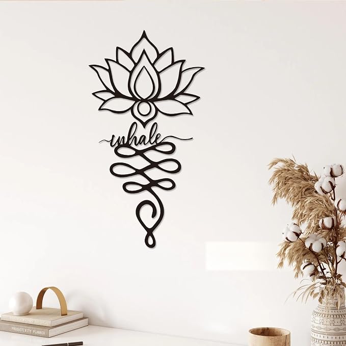Xedatric 2 Piece Metal Lotus Wall Decor for Yoga Studio Matte Black | For yoga living room or office matte black solid metal 2 sizes 12.9 x 10.7 and 10.4 x 13.6 inch flexible layout
