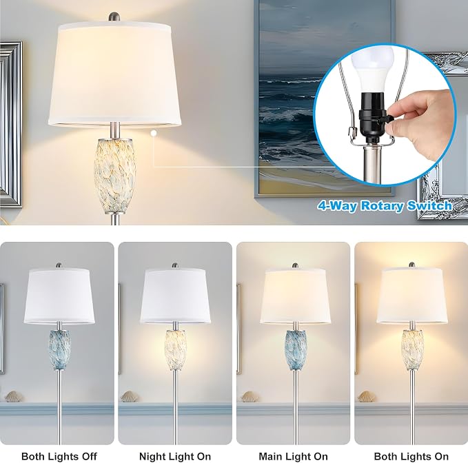 Lovlast 65" Tall Floor Lamp, Glass Coastal Lamp for Living Room Bedroom