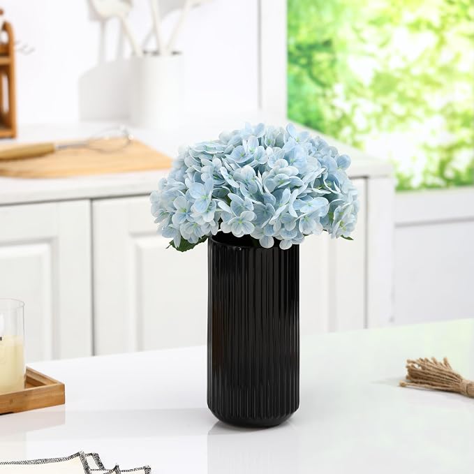Ribbed Glass Vase,Flower Vase for Bouquet, Black Glass Vases for Flowers, Modern Vases for Living Room, Bathroom, Dining Table, Office, Wedding, Centerpieces, 8 Inches