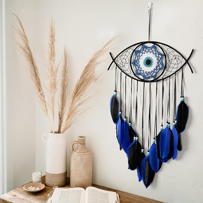 Dremisland Evil Eye Dream Catcher Blue Black Evil Eye Wall Decor Handmade