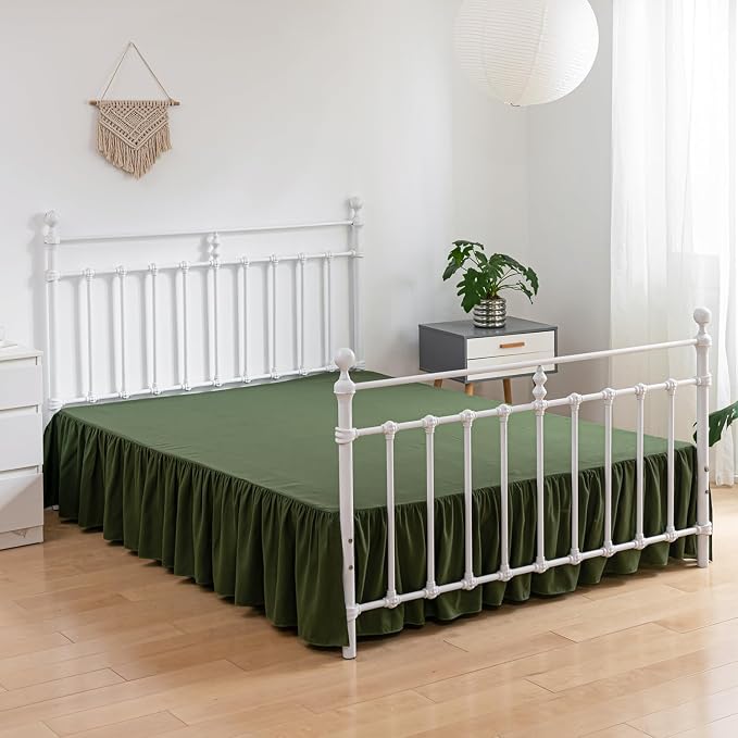 Bed Skirt Queen Size Ruffled Bed Skirt with Split Corners | 16 Inch Drop Dust Ruffle Bed Skirt with Platform, Green, 16" Queen