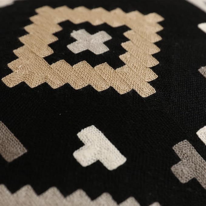 IKATYARN Pack of 2 Black White Gray Brown Southwestern Embroidery Throw Pillow Cover, Boho Tribal Geometric Pillowcase, Modern Farmhouse Aztec Cushion Case for Couch Sofa Bed, 18"x18"
