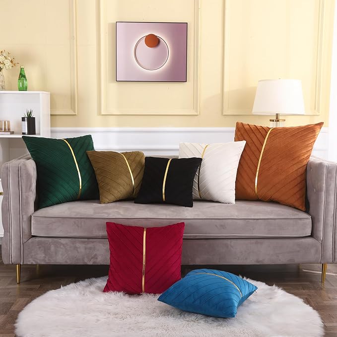 Velvet Throw Pillow Covers 18x18 inch Pack of 2 Gold Decor Black