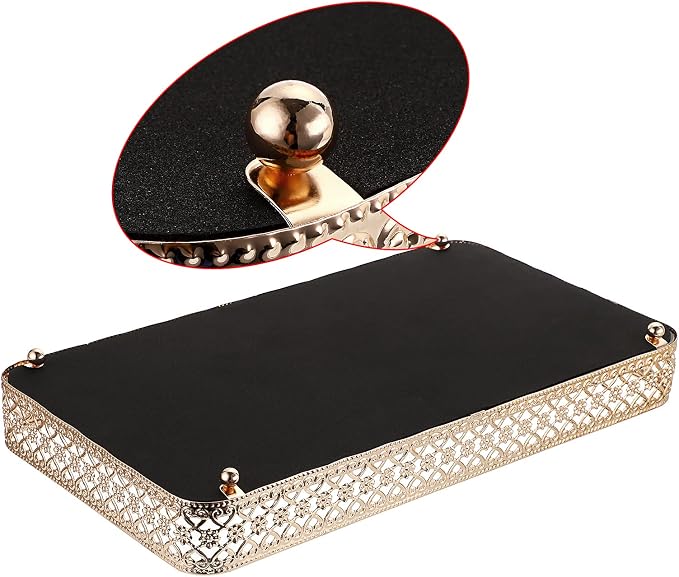 ELLDOO Gold Mirror Glass Perfume & Makeup Vanity Tray, Large Size