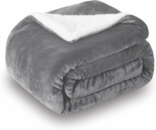 SOCHOW Sherpa Fleece Throw Blanket, Grey, 90x90 inches | Double-Sided Super Soft Luxurious Plush Blanket Queen Size