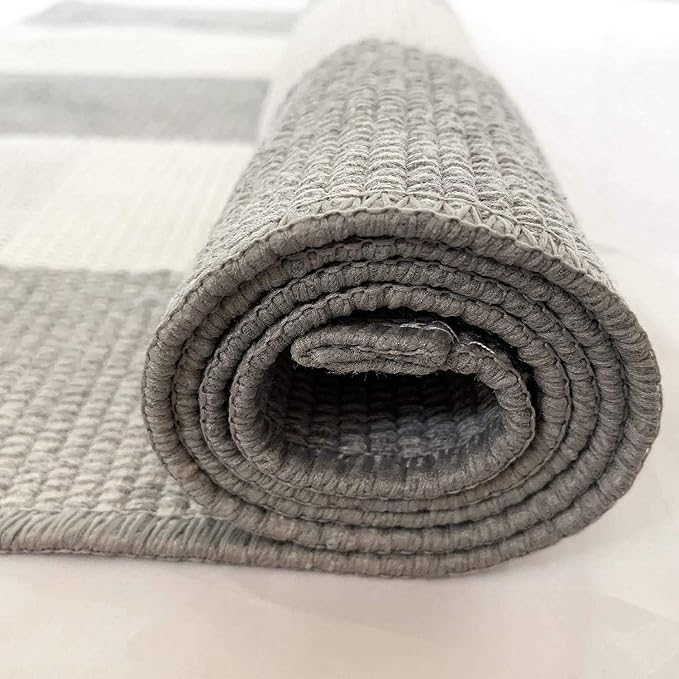 LEVINIS Grey Buffalo Check Rug 43.3'' × 27.6‘’ Cotton Hand-Woven Outdoor Rugs for Porch Farmhouse Layered Door Mats Front Porch Décor