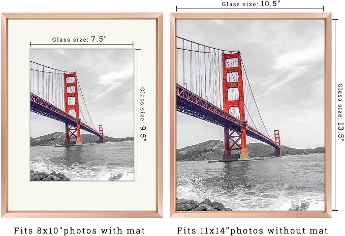 Frametory 11x14 Dark Gray Aluminum Metal Picture Frame Mat for 8x10 Glass