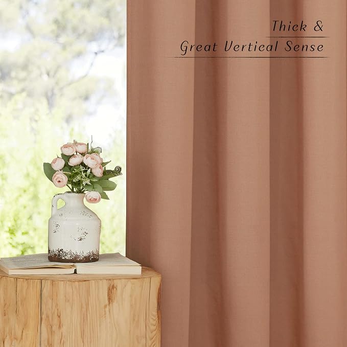 NICETOWN Terracotta Thick Linen Curtains for Bedroom, Rod Pocket & Back Tab Flax Window Treatments Privacy Assured Not See in with Light Filtering for Nursery/Living Room, W55 x L95, 2 Pieces