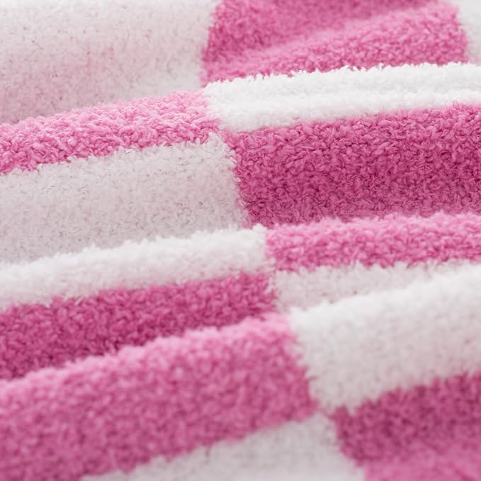 Carriediosa Checkered Throw Blanket 60x80, 400GSM Ultra Soft Microfiber | Hot Pink, Fuzzy Fluffy Cozy Plush Knit Knitted Plaid Checker, Lightweight Cute Preppy Fall Blankets & Throws for Couch, Bed