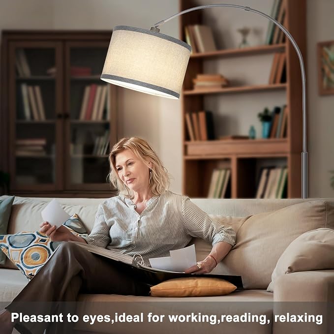 Arc Floor Lamp with Dimmer,Dimmable Floor Lamp with Gray Adjustable Shade