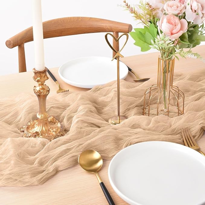 Champagne Cheesecloth Table Runner Cheese Cloth Wedding Birthday Home Decor | 10Ft Summer Rustic Boho Gauze Farmhouse Bridal Baby Shower Holiday Dining Tea Party Home Table Decorations