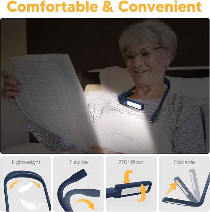 Neck Book Light, 3 Color Stepless Dimming Reading Light for Bed