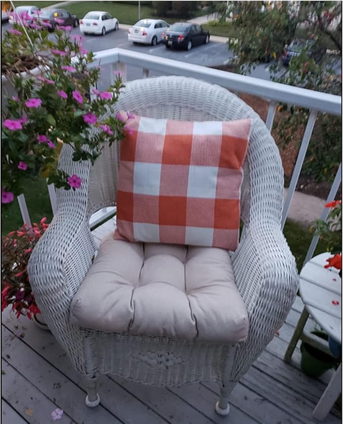 VAKADO Orange Buffalo Plaid Fall Throw Pillow Covers 16x16 Set of 2 | Orange buffalo check polyester, hidden zipper.Outdoor Fall porch decor for Thanksgiving. Machine washable.