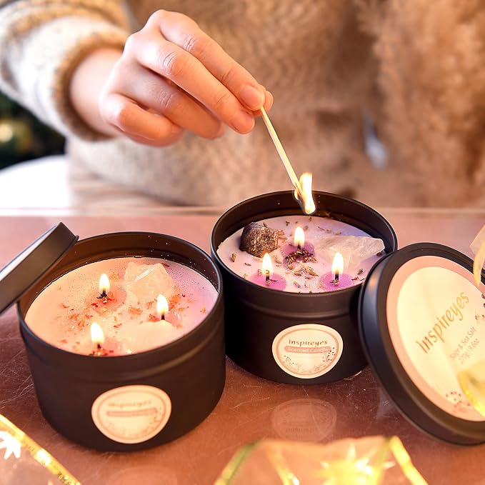 Crystal Soy Candles Set, 3 Wick 19 oz Soy Wax Scented Candle for Meditation