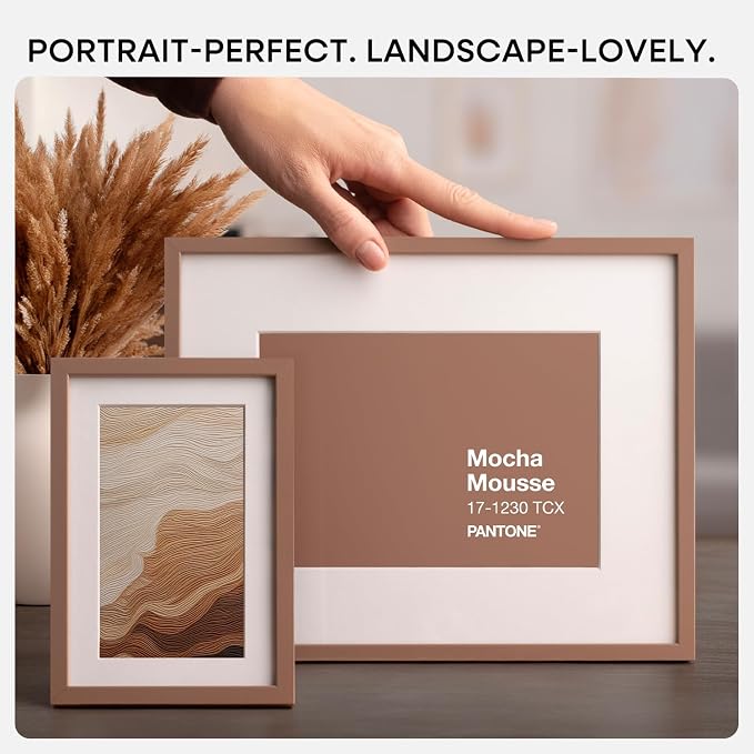 Homeforia 8.5x11 Mocha Picture Frame, High-End Metal, 6x8 Mat, Glass