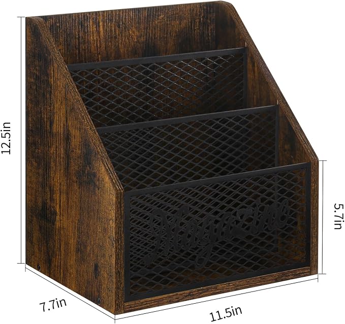 YINMIT 3 Tier Magazine Rack, Stepped Magazine Holder Floor for Home Storage | 3 Tier Stepped Design, Wood and Metal Construction, Easy Magazine Display, Book Organizer Basket for Living Room, Office