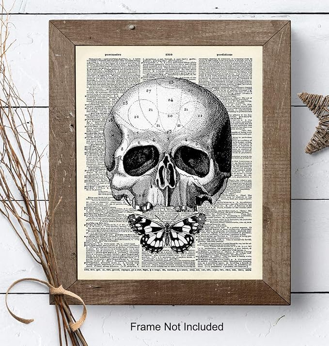 Gothic Skull Wall Art - Skull Wall Decor - Goth Art Room Decor - Goth Butterfly - Living Room Picture - Home Print - Artwork Decorations - Pagan Gifts - Wicca Artwork