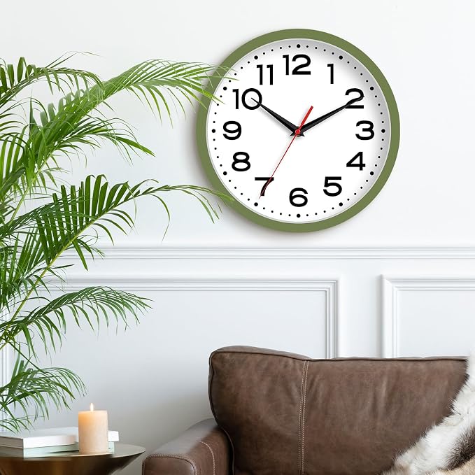 Roymnie 8 Inch Small Wall Clock, Battery Operated Silent Non Ticking Green | analog wall clock; bold numerals for easy reading; silent non-ticking; 1 AA battery (not included); for classroom