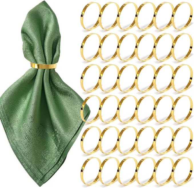 100 Pcs Gold Napkin Rings Bulk, Exquisite Round Napkin Ring Buckles, Suitable for Family Dinners, Weddings, Holiday Parties