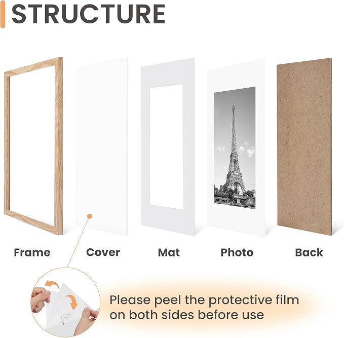 upsimples 16x20 Picture Frame, Gallery Wall Frames Set of 5, Natural | Poster Frame Collage Wall Decor, 11x14 Picture Frame with Mat for Family, Baby, Hallway, Christmas