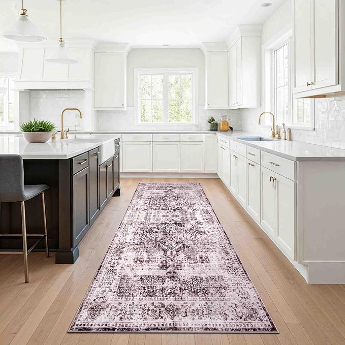 Machine Washable Area Rug, Soft & Durable, Non-Slip, Stain Resistant Rug for Bedroom, Living Room, Dining Room, High Traffic Areas, Eco- Friendly GRS Certified. (Brown/Neutral, 2.5' X 10')