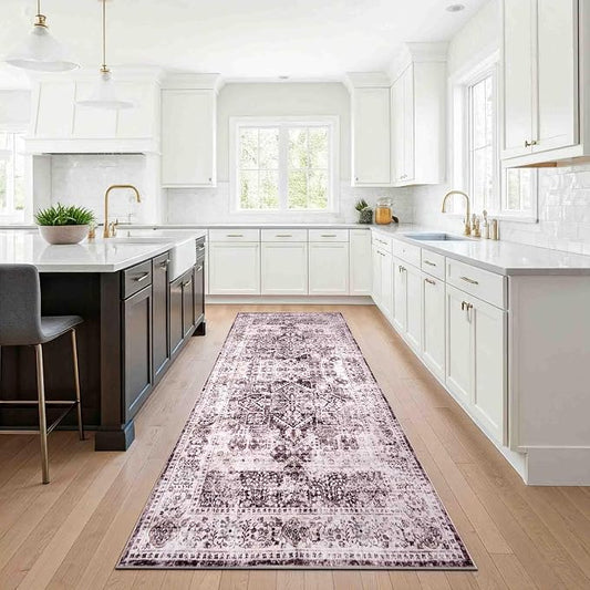 Machine Washable Area Rug, Soft & Durable, Non-Slip, Stain Resistant Rug for Bedroom, Living Room, Dining Room, High Traffic Areas, Eco- Friendly GRS Certified. (Brown/Neutral, 2.5' X 10')