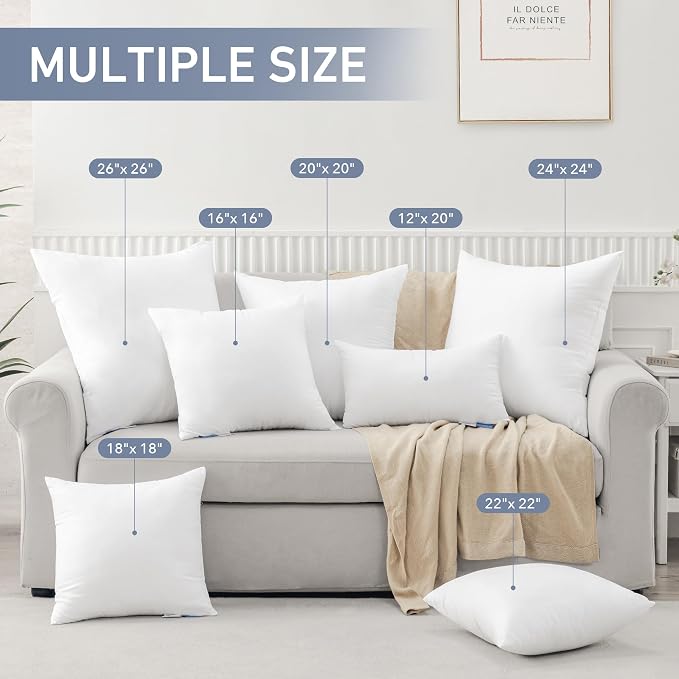 Leeden 12x20 Pillow Inserts Pack of 4, Fluffy Lumbar Throw Pillow Inserts, Soft Rectangle Decorative Throw Pillows for Couch, Sofa, Bed, and Home Decor White Pillows