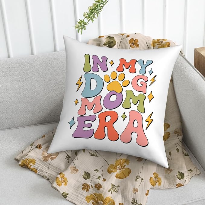 Fokongna in My Dog mom era Dog Mom Decorative Pillow Covers 18 x 18 Inch, Love Gy Lover Proud Mama Pet Owner Pillowcase, Funny Gifts for Women