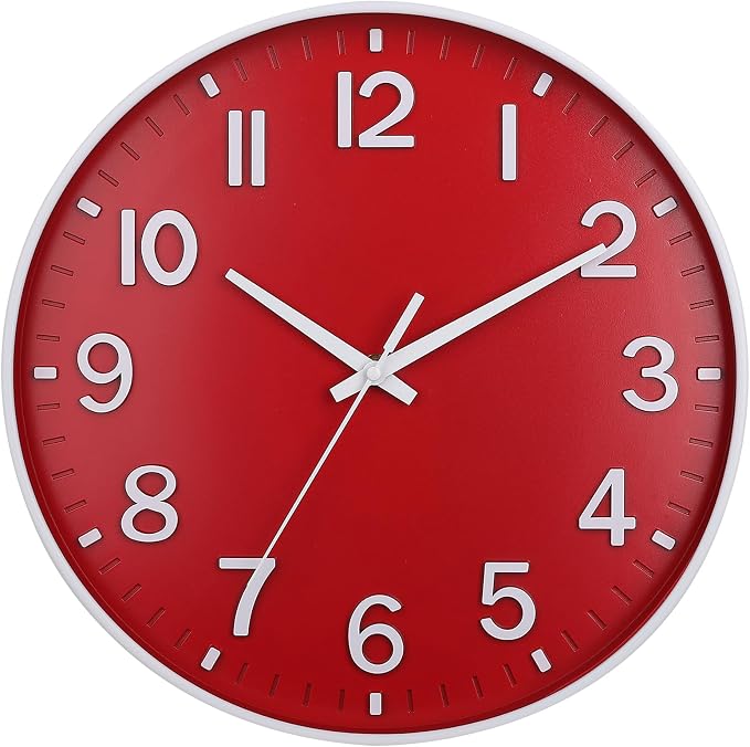HZDHCLH 12 Inch Silent Wall Clock Battery Operated Non Ticking Red | 12 inch Silent Non Ticking Modern Christmas Wall Clock for Living Room Bedroom Kitchen Office Classroom Decor