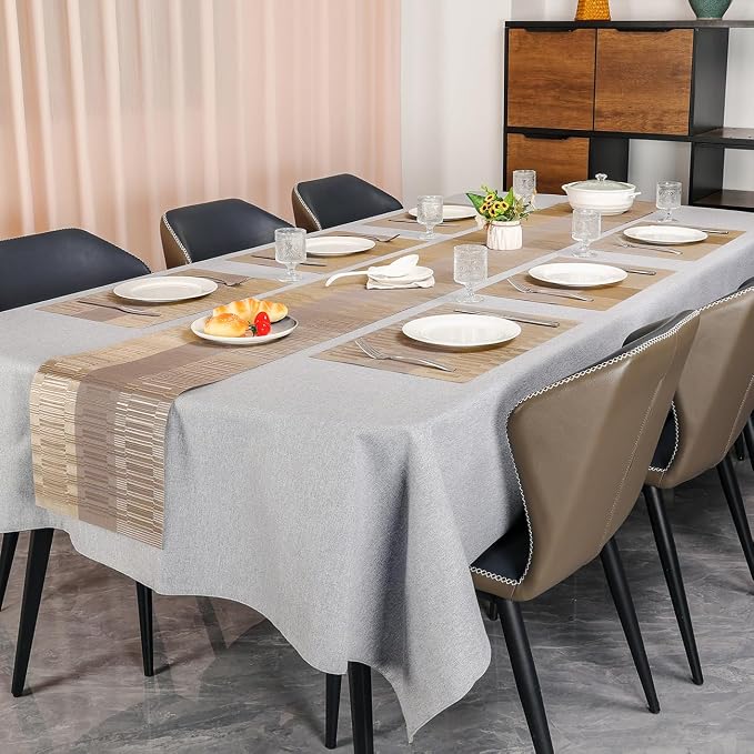 Placemats Set of 4, Vinyl Woven Heat-Resistant Place Mats | Washable Wipeable PVC Table Mats, Non Slip Placemat for Kitchen Dining Indoor Outdoor Table (Gray Gold, Set of 4)