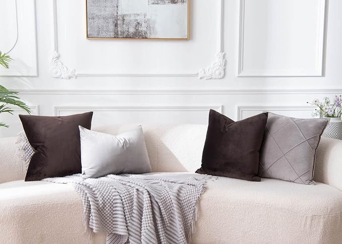 JUSPURBET Decorative Velvet Throw Pillow Covers 18x18 Set of 2,Coffee