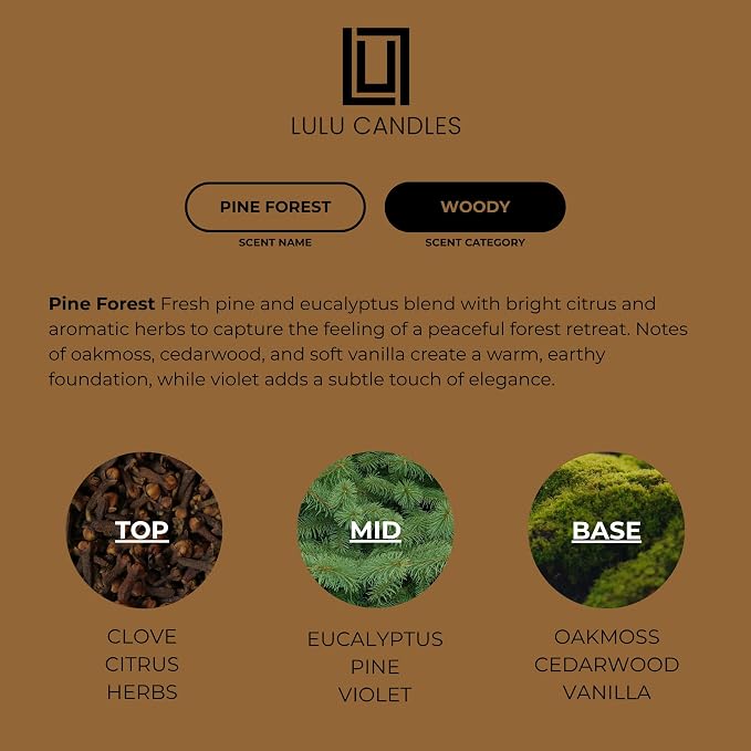 Lulu Candles Pine Forest Scented Soy Jar Candle, 9 Oz. | Smells like Balsam Fir & Needles, Luxury, Hand Poured in The USA, Highly Scented Long Lasting