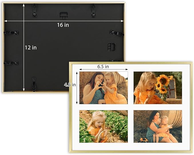 Golden State Art 12x16 Collage Frame w/Mat for 4 5x7 Photos Gold 1 Pack