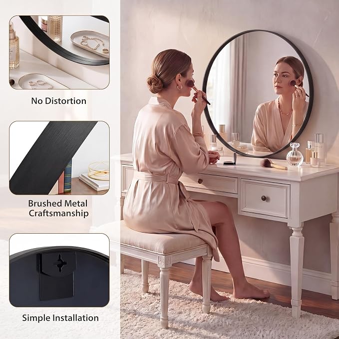 NEWBULIG 28-Inch Round Wall Mirror, Bathroom Wall Circle Mirror | Metal Frame, Bathroom Decor for Entryway, Living Room, Vanity, Black