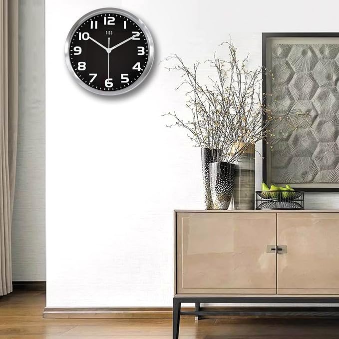 HITO 12 Inch Night Light Wall Clock Battery Operated Brightness Adjustable, Metal Frame, Glass Cover(Hands Illuminate)