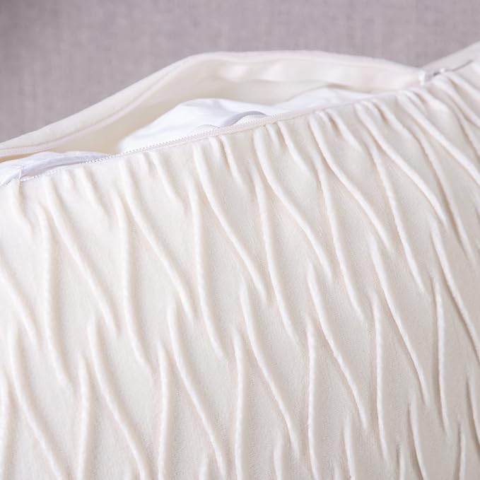 MADIZZ Set of 2 Super Soft Velvet Decorative Throw Pillow Covers 24x24 inch White Square with Texture Luxury Style Cushion Case European Pillow Shell for Sofa Bedroom